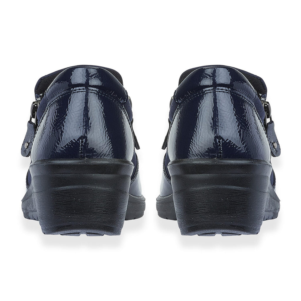 Shoertee Jessica Metallic Cap Toe Wedge Slip-On Shoes (Size 5) - Navy