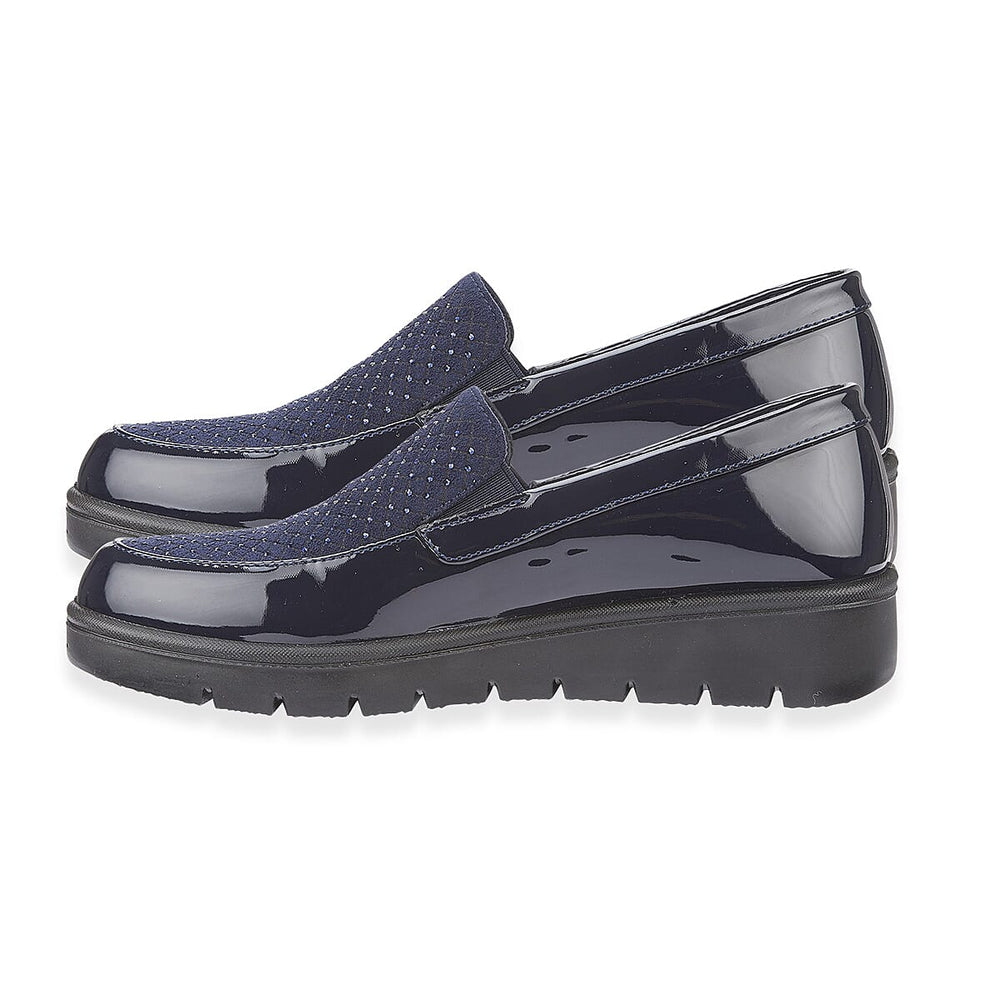 Shoetree Comfort Ladies Lightweight Twin Gusset Slip On Shoe with Diamonte (Size 5) - Navy