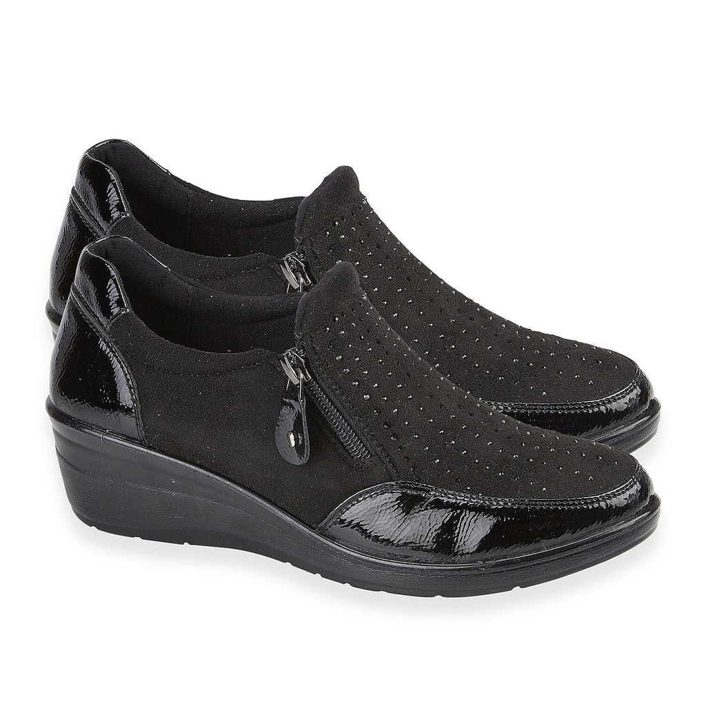 Shoertee Jessica Metallic Cap Toe Wedge Slip-On Shoes (Size 6) - Black