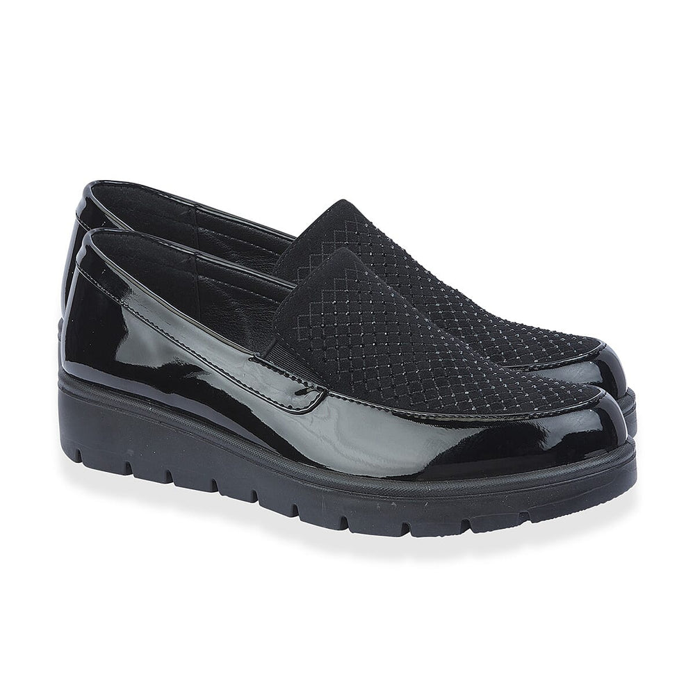 Shoetree Comfort Ladies Lightweight Twin Gusset Slip On Shoe with Diamonte (Size 6) - Black