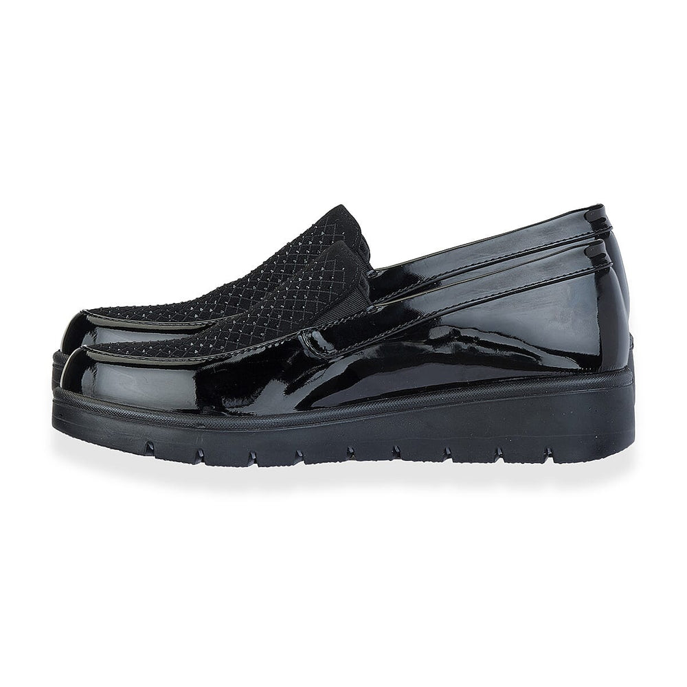 Shoetree Comfort Ladies Lightweight Twin Gusset Slip On Shoe with Diamonte (Size 6) - Black