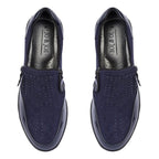 Shoertee Jessica Metallic Cap Toe Wedge Slip-On Shoes (Size 6) - Navy