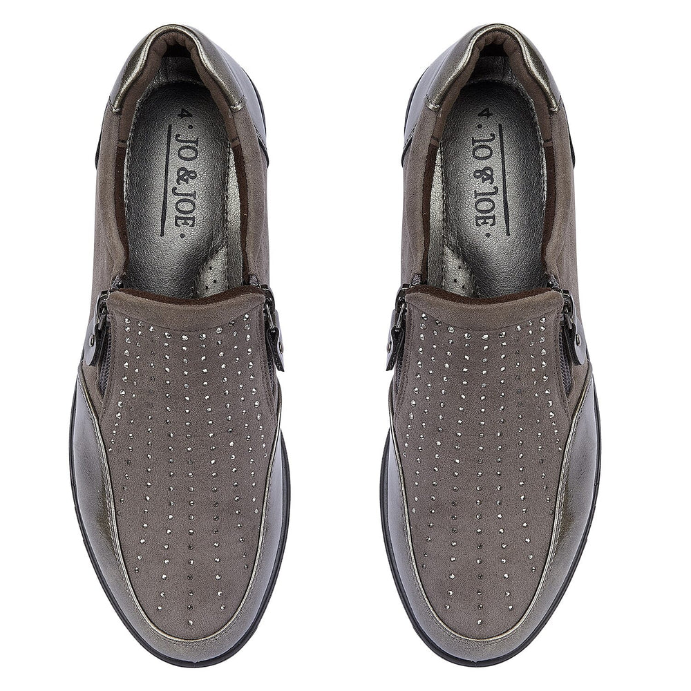 Shoertee Jessica Metallic Cap Toe Wedge Slip-On Shoes (Size 6) - Pewter
