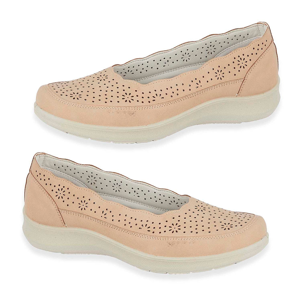 Shoetree Comfort Vienna Ladies Lightweight Slip-On Casual Pump With Decorative Cutouts (Size 7) - Beige