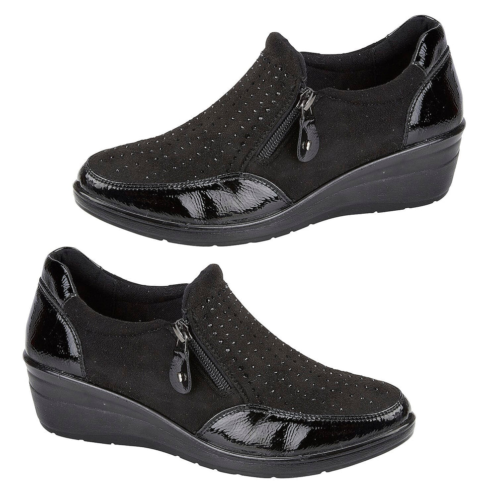 Shoertee Jessica Metallic Cap Toe Wedge Slip-On Shoes (Size 8) - Black