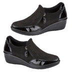Shoertee Jessica Metallic Cap Toe Wedge Slip-On Shoes (Size 8) - Black
