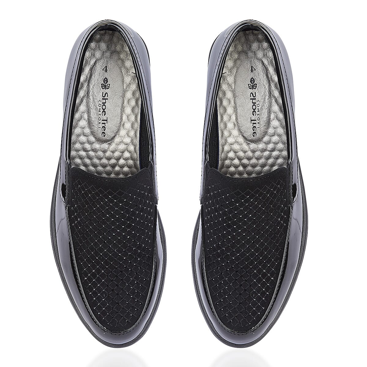 Shoetree Comfort Ladies Lightweight Twin Gusset Slip On Shoe with Diamonte (Size 8) - Black