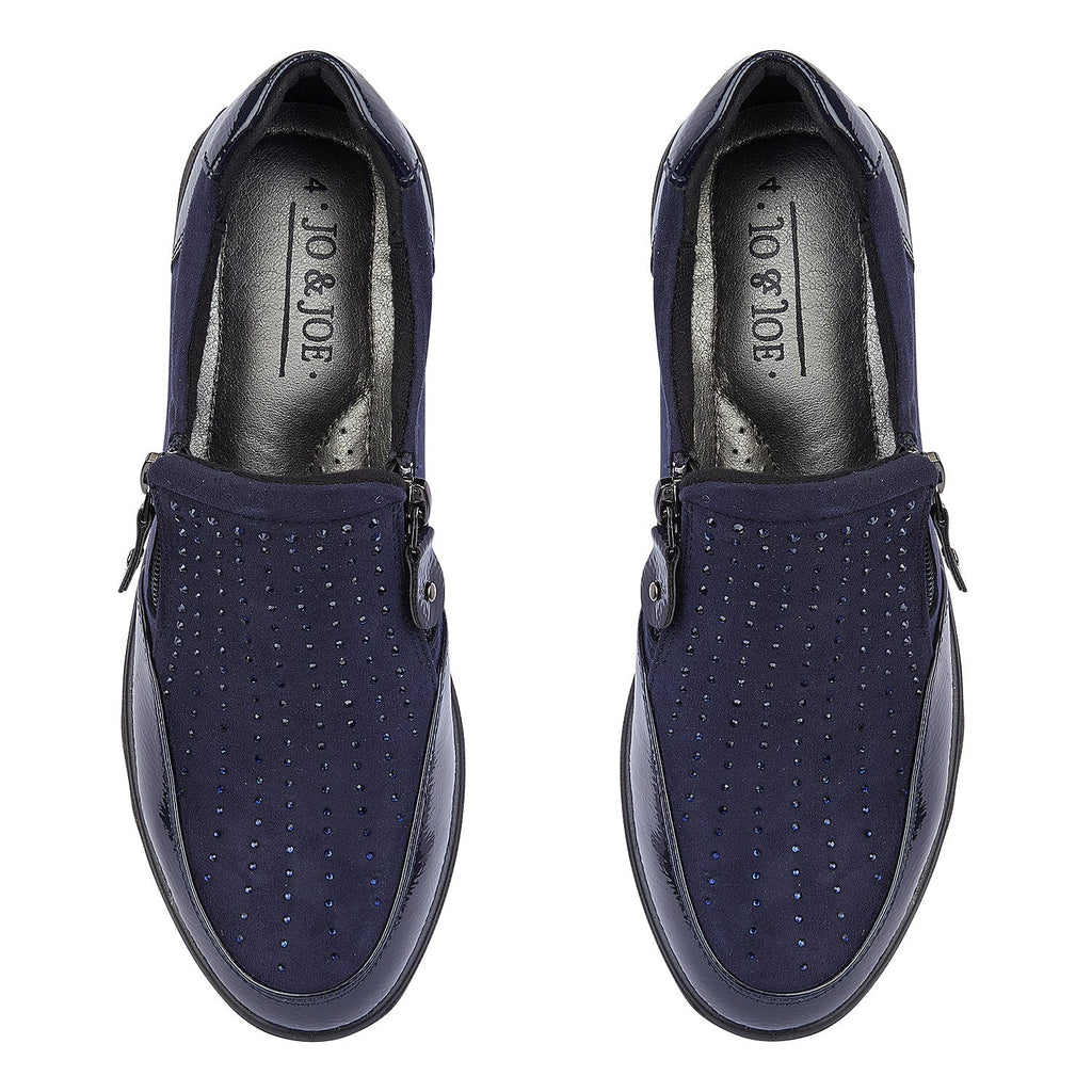Shoertee Jessica Metallic Cap Toe Wedge Slip-On Shoes (Size 8) - Navy