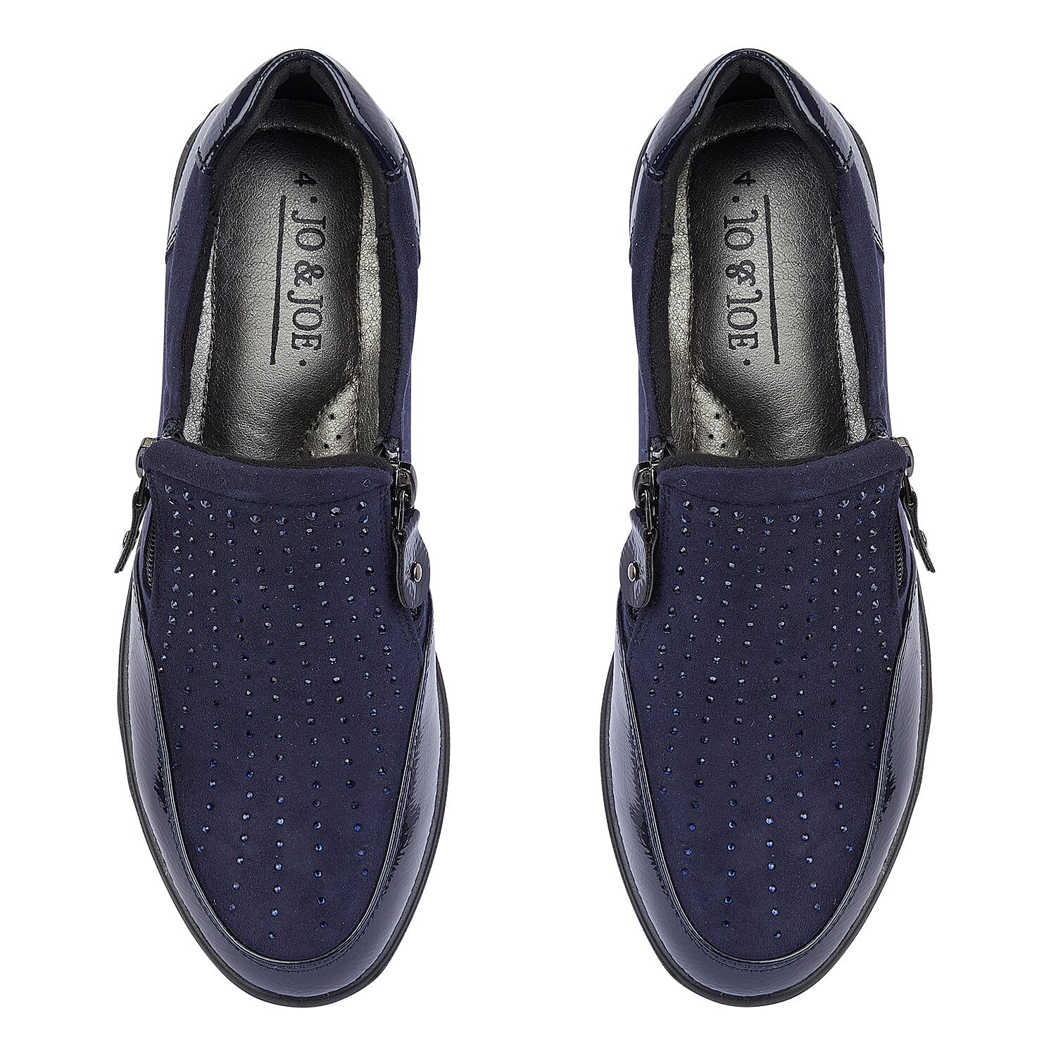 Shoertee Jessica Metallic Cap Toe Wedge Slip-On Shoes (Size 8) - Navy