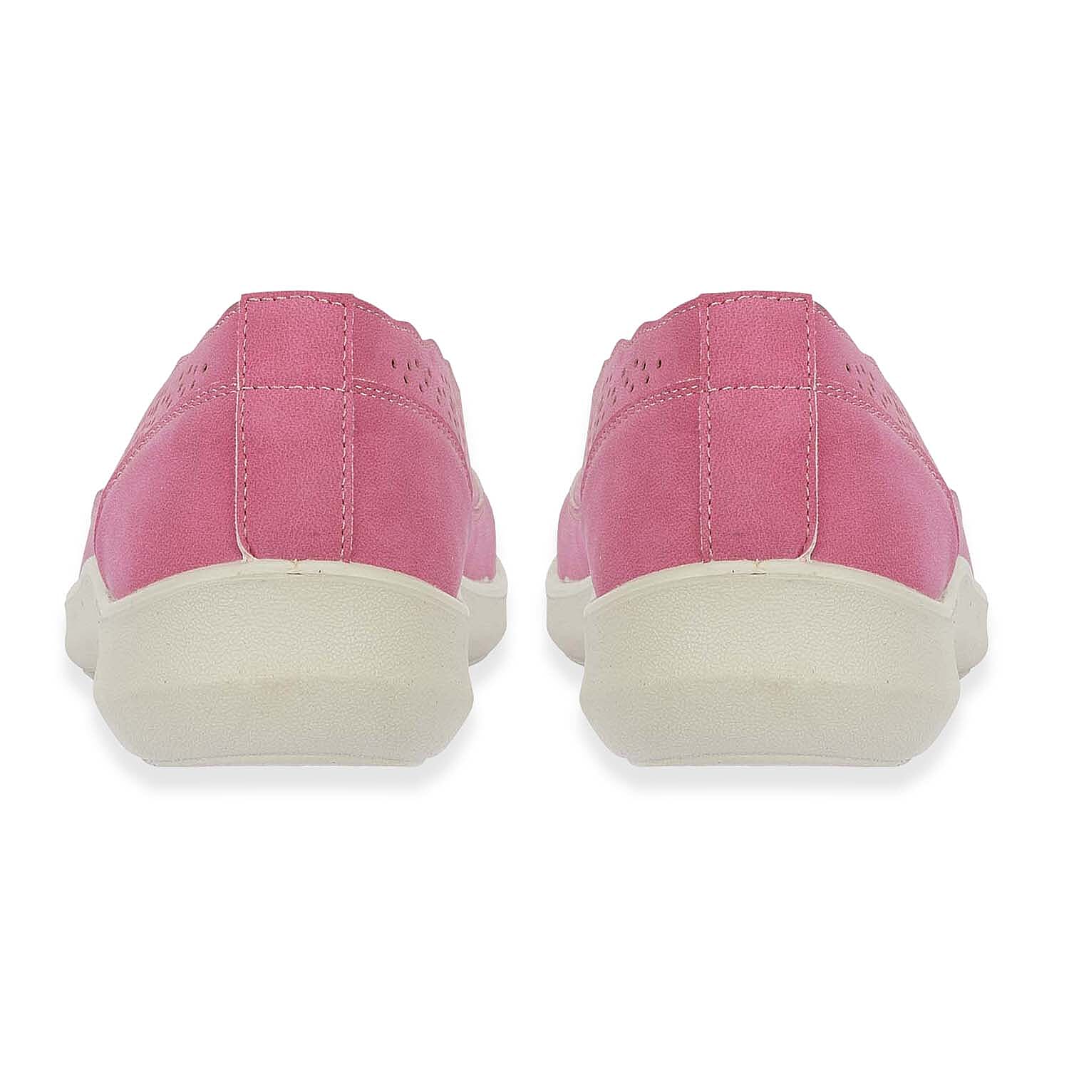 Shoetree Comfort Vienna Ladies Lightweight Slip-On Casual Pump With Decorative Cutouts (Size 8) - Hot Pink