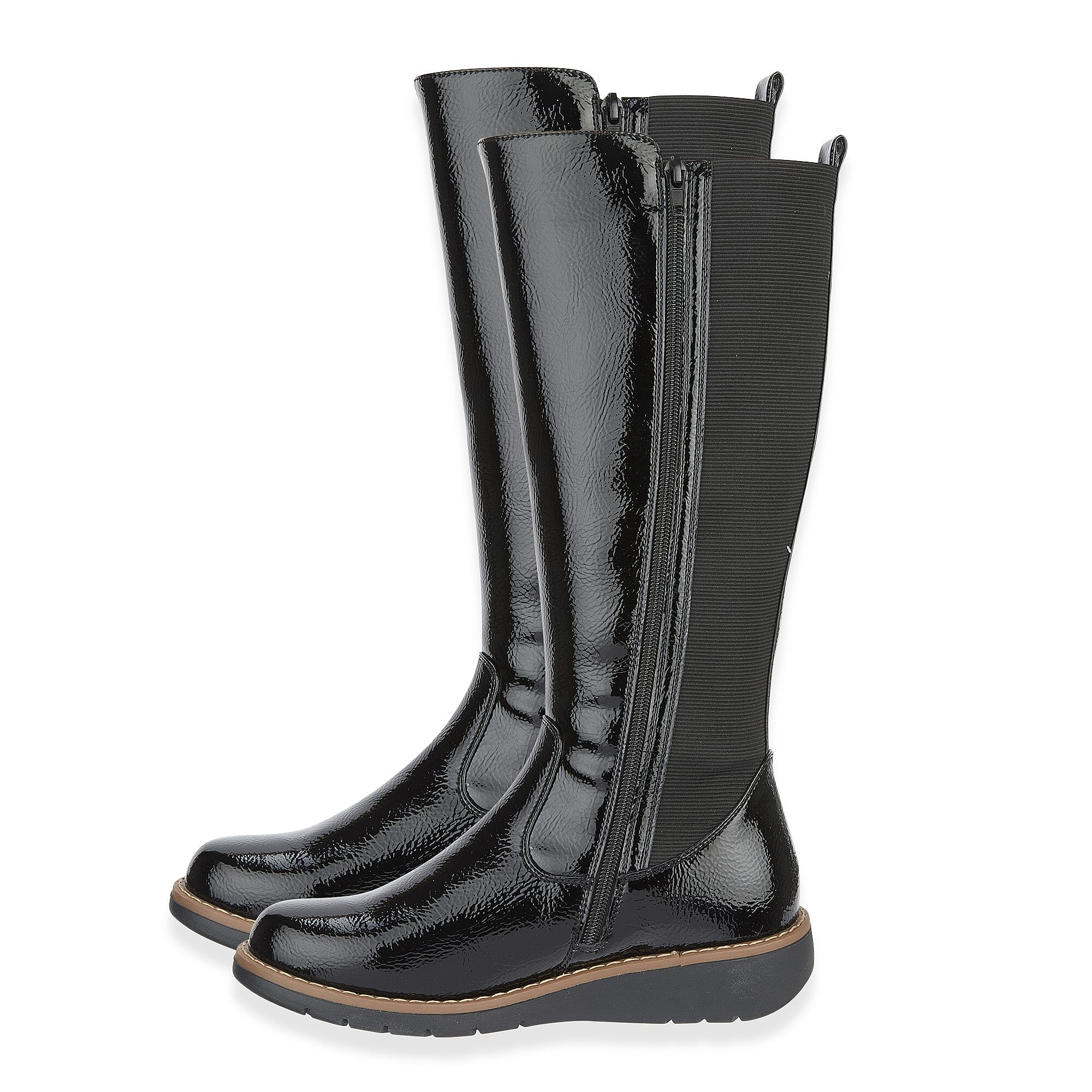 Emma Lisa Patent Long Leg Boots (Size 5) - Black