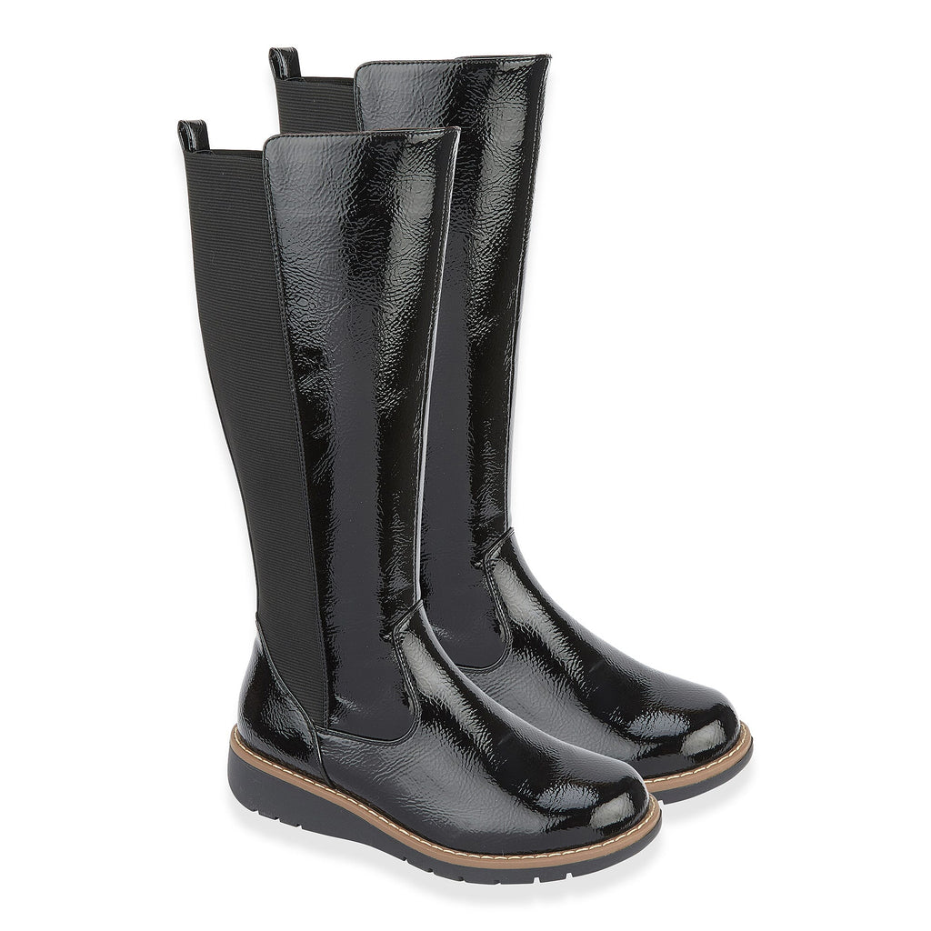 Emma Lisa Patent Long Leg Boots (Size 7) - Black