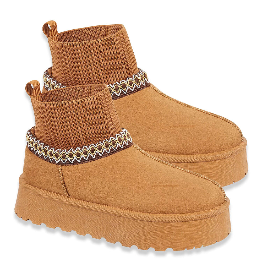 Shoes by Emma Ladies Ankle Boot with Knitted Cuff (Size - 8) - Tan