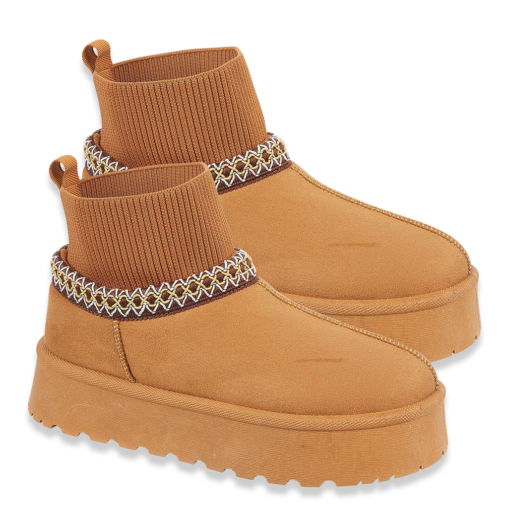 Shoes by Emma Ladies Ankle Boot with Knitted Cuff (Size - 8) - Tan