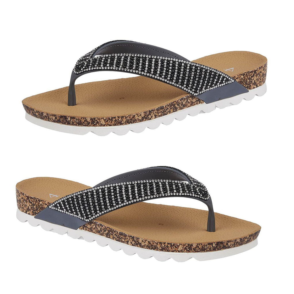 Shoes by Emma SUNSET Ladies Beaded Strap Detail Round Toe Sandal (Size 3) - Smoke