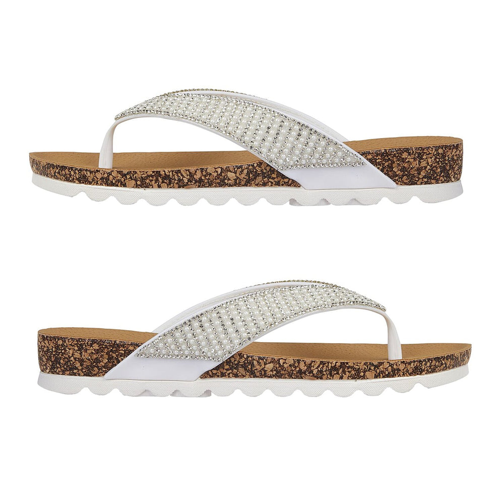 Shoes by Emma SUNSET Ladies Beaded Strap Detail Round Toe Sandal (Size 4) - White