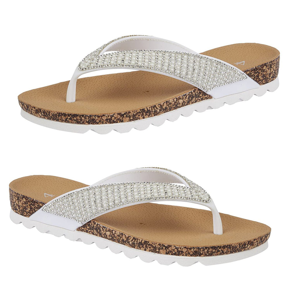 Shoes by Emma SUNSET Ladies Beaded Strap Detail Round Toe Sandal (Size 5) - White