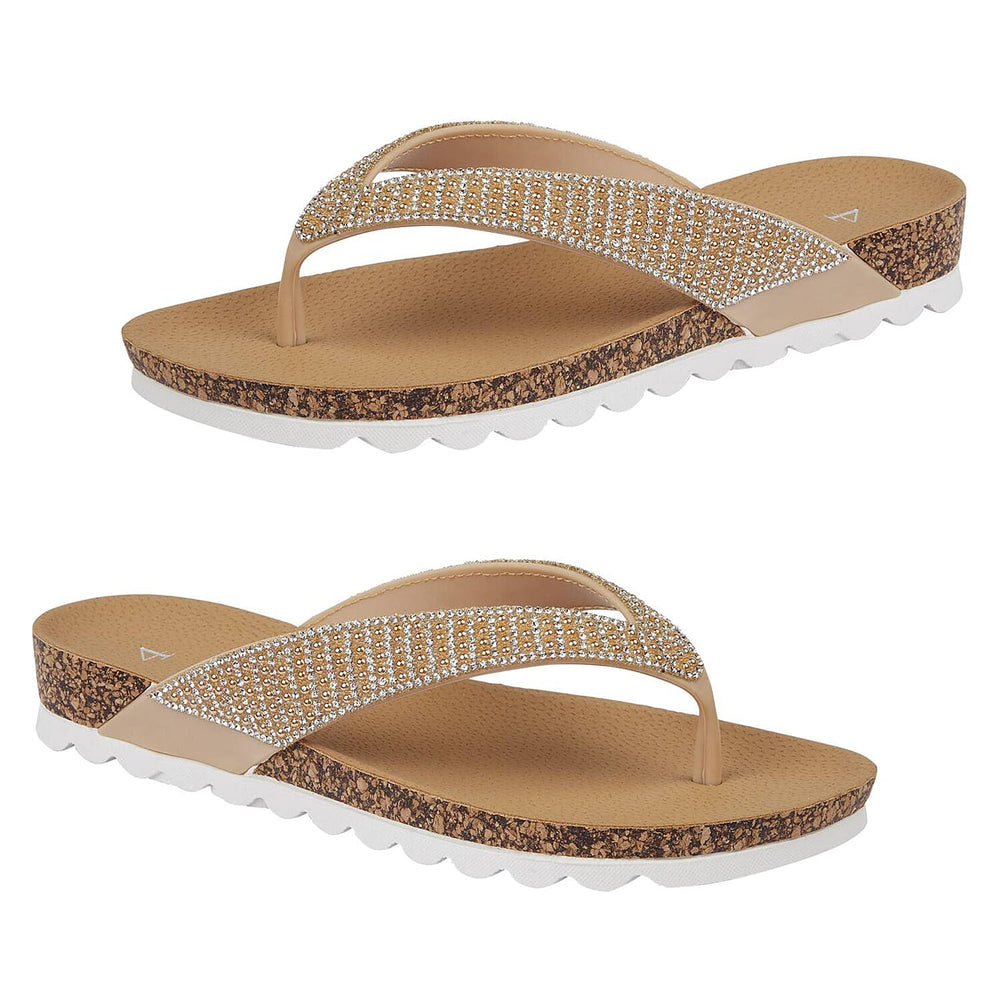 Shoes by Emma SUNSET Ladies Beaded Strap Detail Round Toe Sandal (Size 6) - Gold