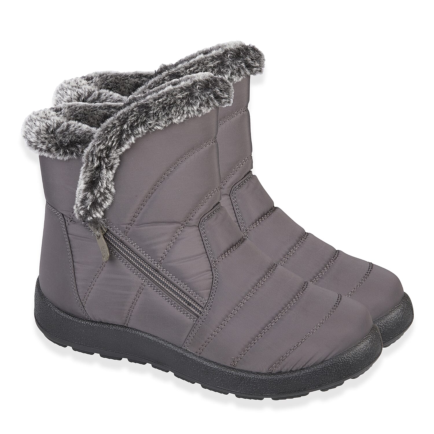 Shoetree Comfort Ladies Hawthorn Quilted Faux-Fur Lined Ankle Boots With Side Zip (Size 4) - Grey