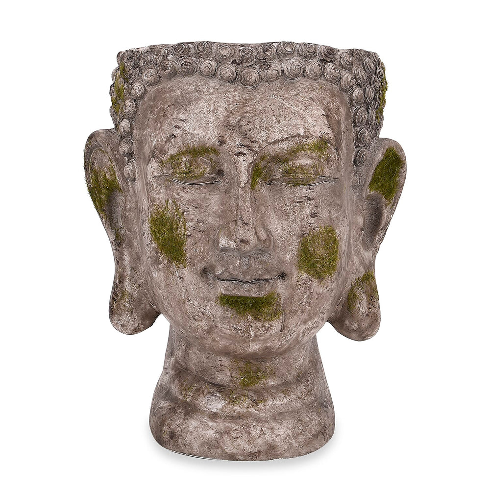 Antiqued Serene Buddha Face Plant Pot - Garden Decoration (16x16x20cm) Brown