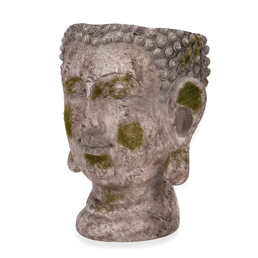 Antiqued Serene Buddha Face Plant Pot - Garden Decoration (16x16x20cm) Brown