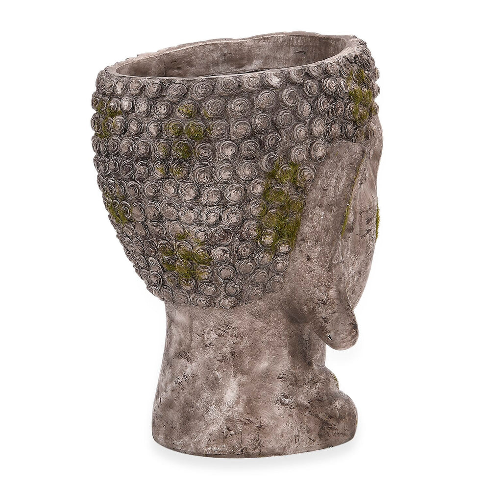 Antiqued Serene Buddha Face Plant Pot - Garden Decoration (16x16x20cm) Brown