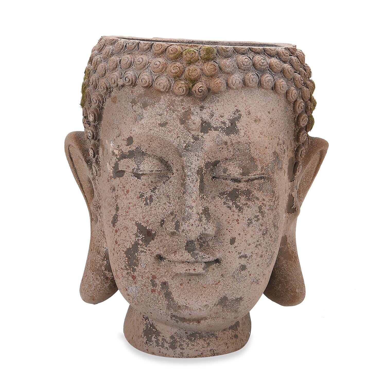 Antiqued Serene Buddha Face Plant Pot - Garden Decoration (17.5x17x20cm) Brown