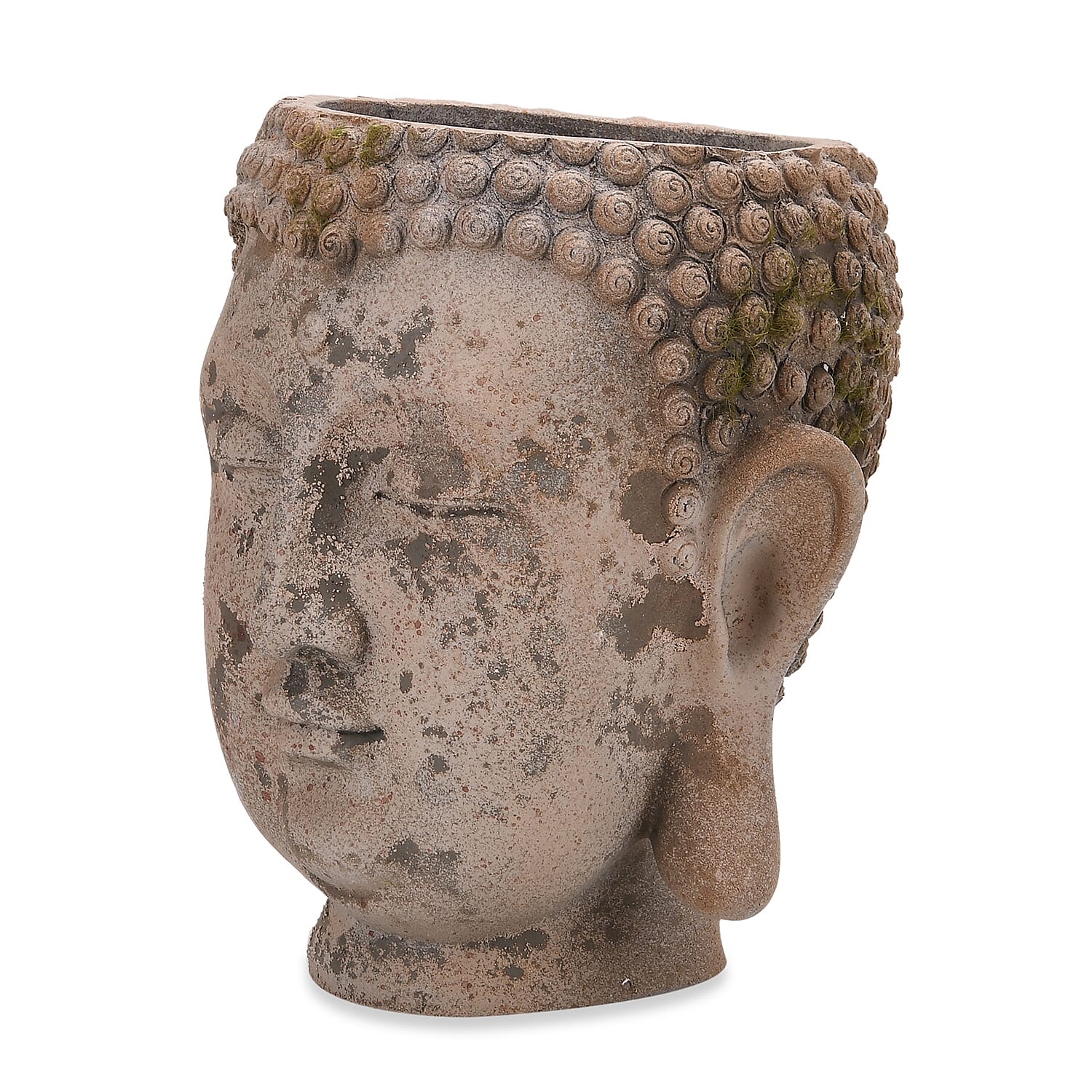 Antiqued Serene Buddha Face Plant Pot - Garden Decoration (17.5x17x20cm) Brown
