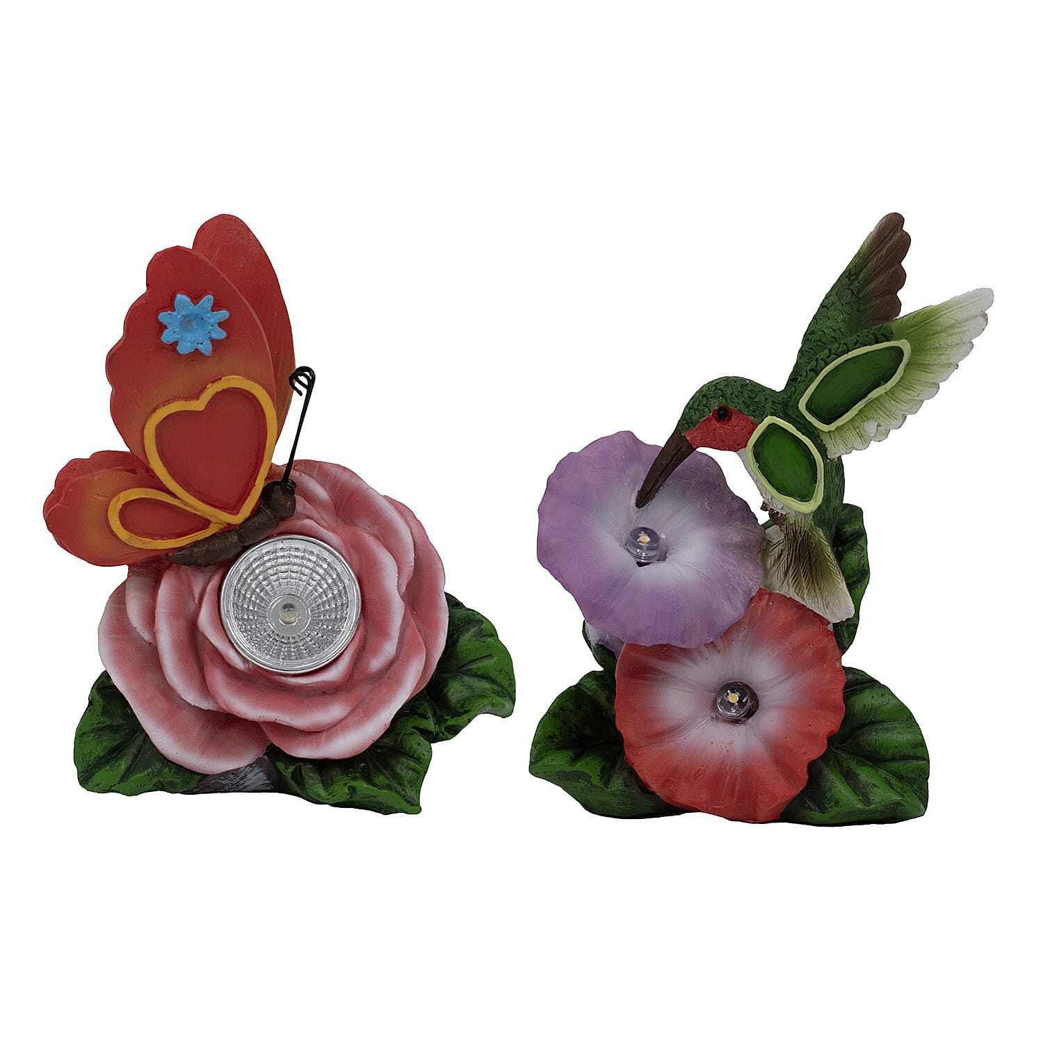 Set of 2 Bird and Butterfly Multicolor Solar Lights (Size 12x7.5x15 cm)