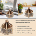 Handcarved Multipurpose Mango Wood Spinner Organizer (Size 24x22x21 cm)