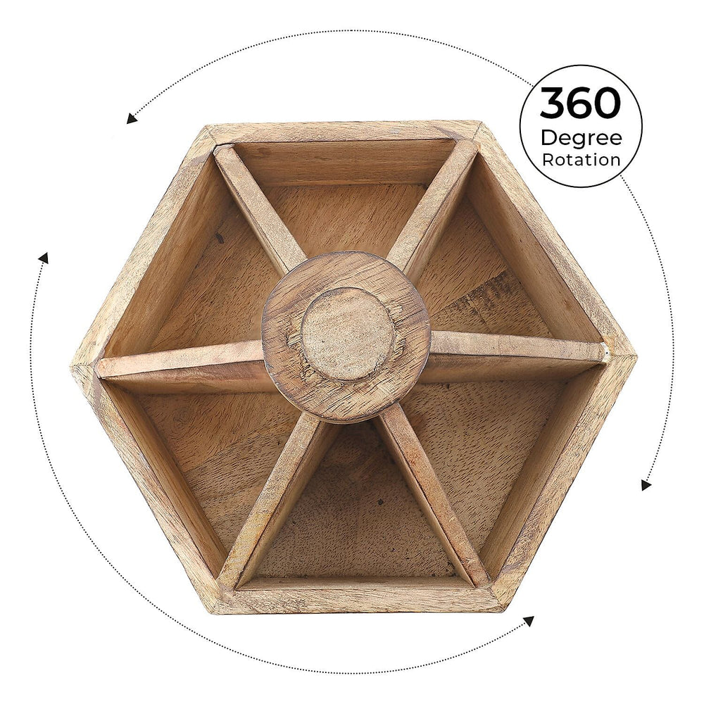 Handcarved Multipurpose Mango Wood Spinner Organizer (Size 24x22x21 cm)