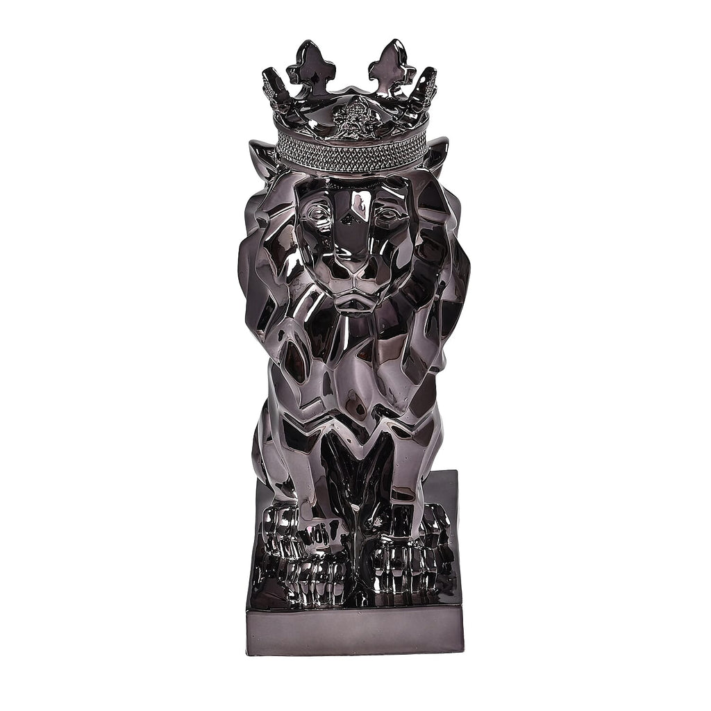 Lion Resin Statue with Crown - Black