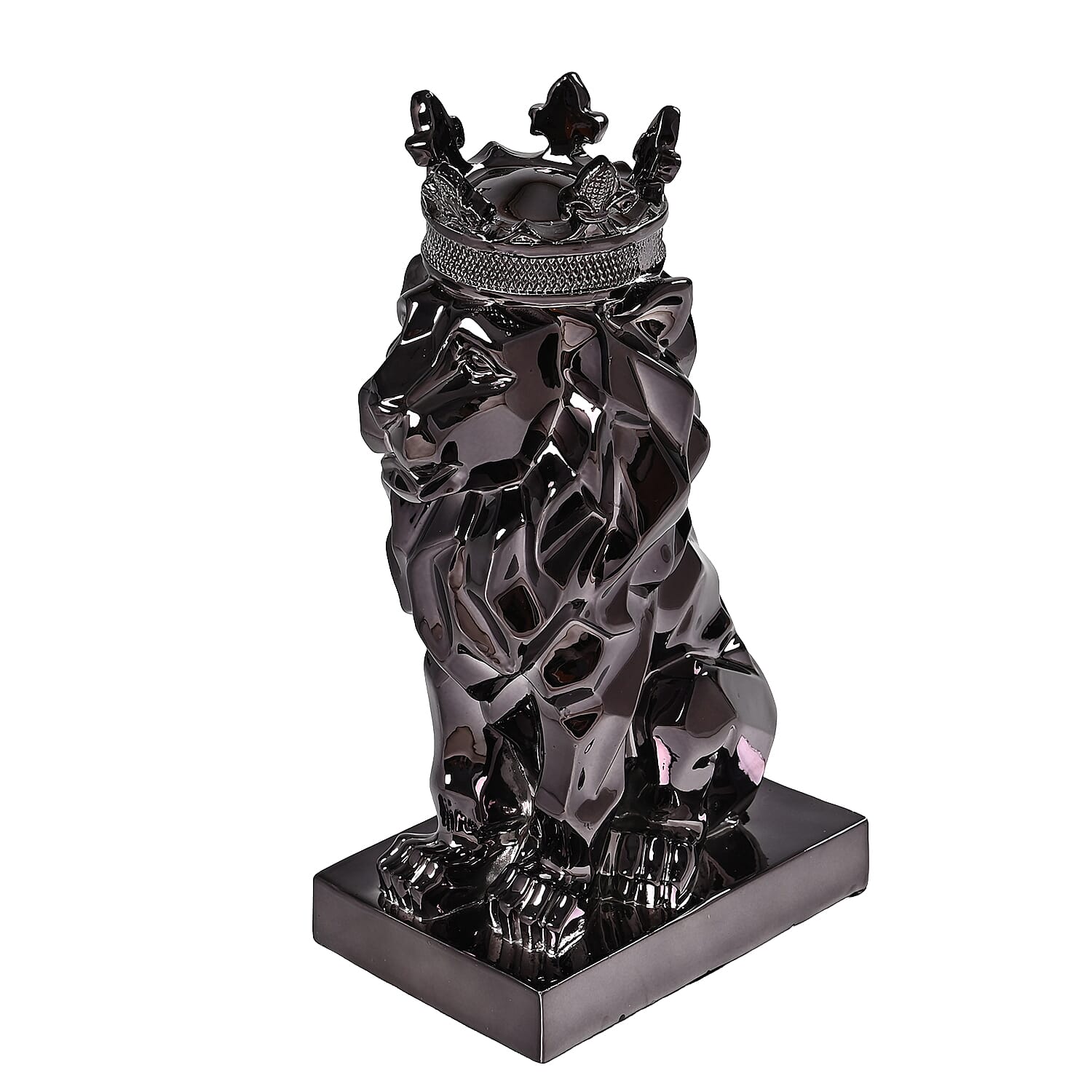 Lion Resin Statue with Crown - Black