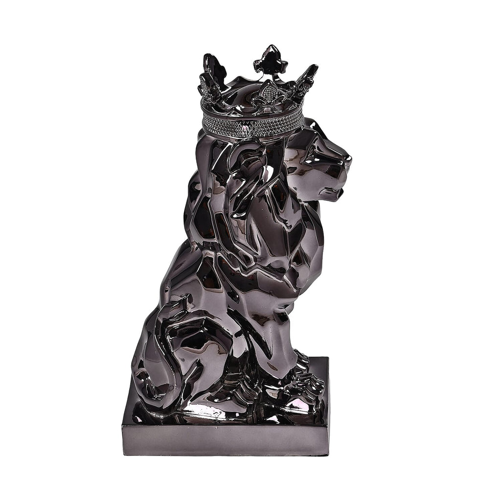 Lion Resin Statue with Crown - Black