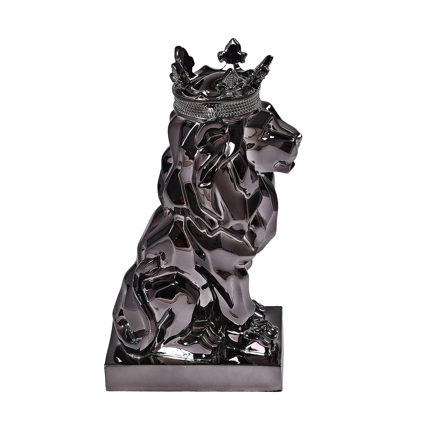 Lion Resin Statue with Crown - Black