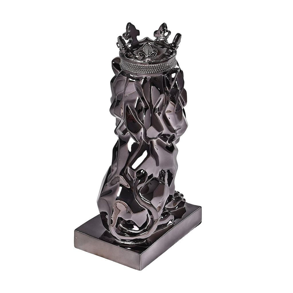 Lion Resin Statue with Crown - Black