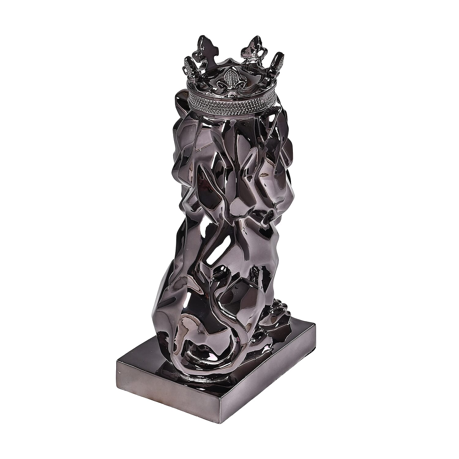 Lion Resin Statue with Crown - Black