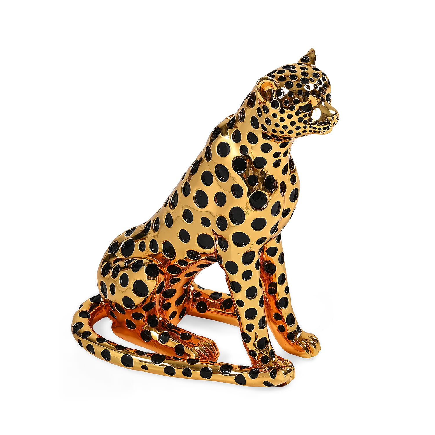 Modern Decor Designer Inspired Resin Leopard Sculpture - Gold - Black