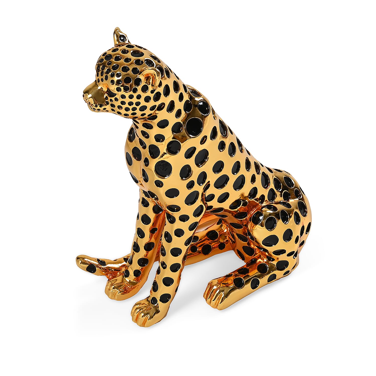 Modern Decor Designer Inspired Resin Leopard Sculpture - Gold - Black
