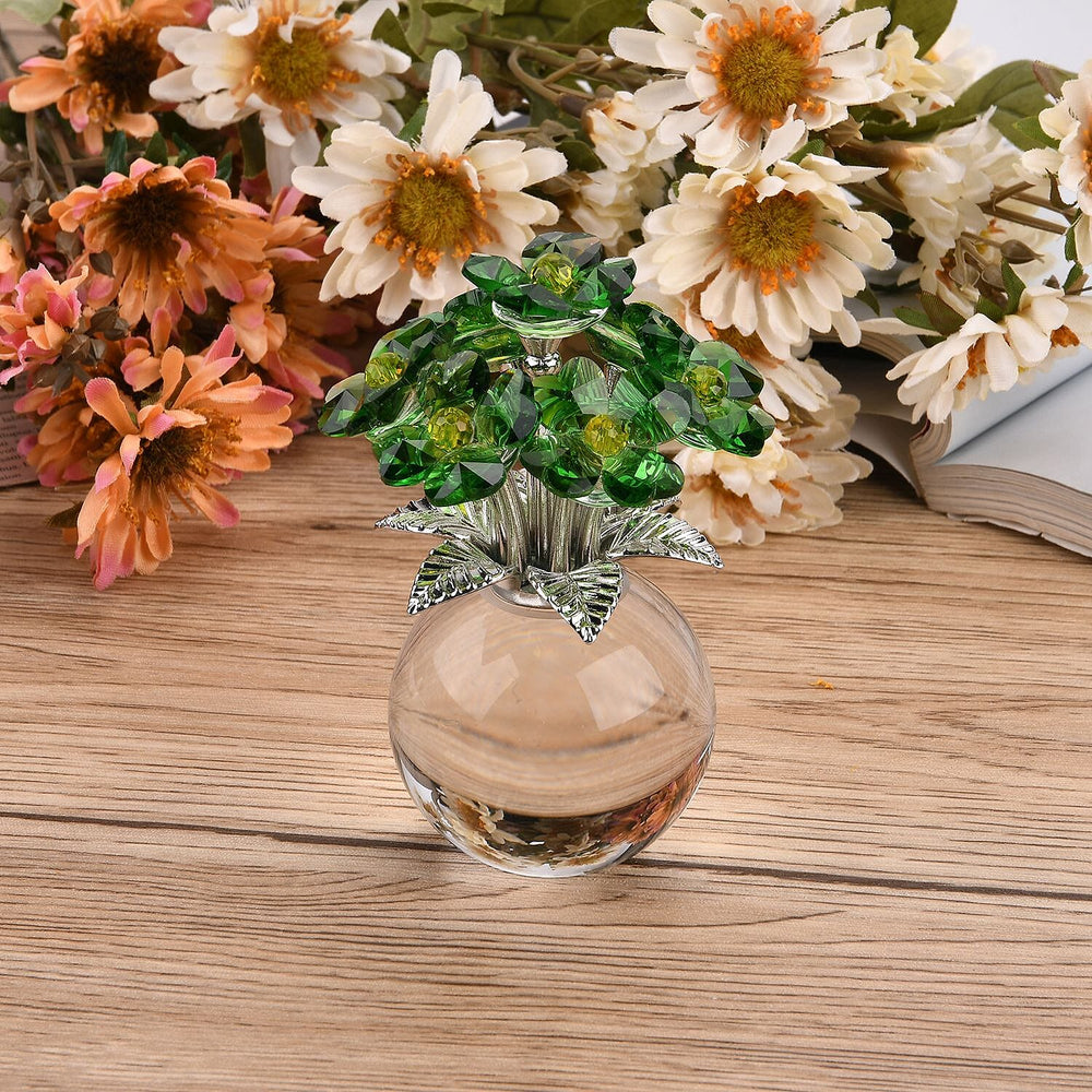 7-Head Crystal Glass Flower Decor - Green
