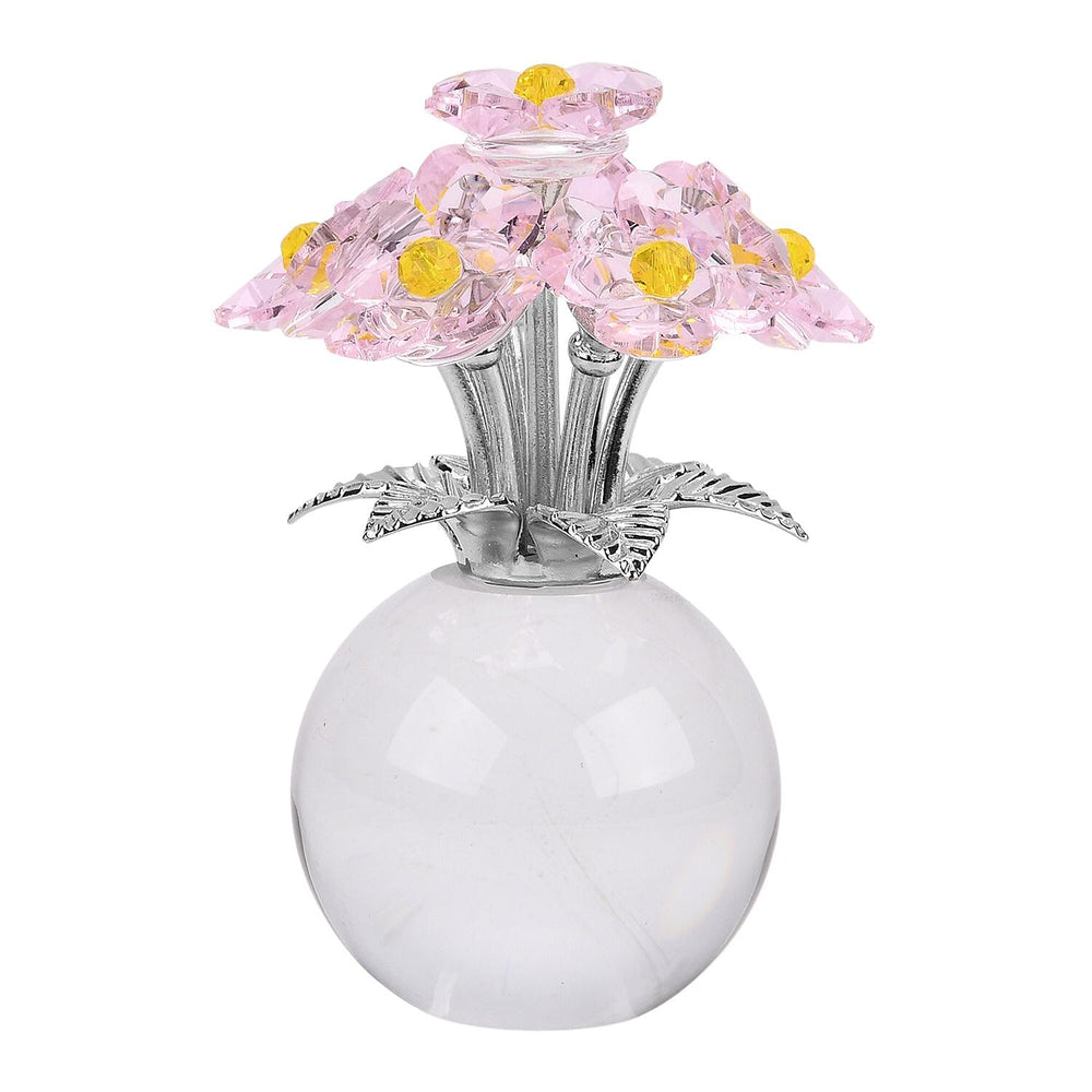 7-Head Crystal Glass Flower Decor - Pink