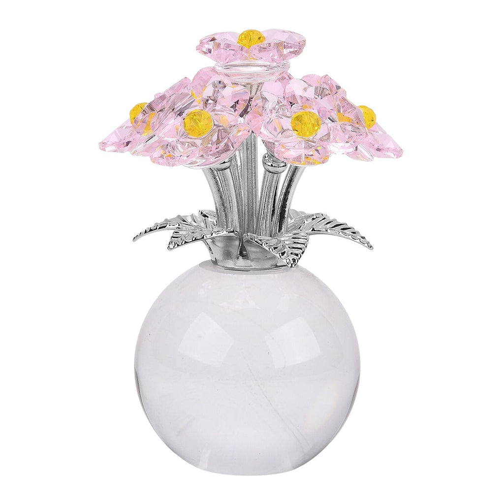 7-Head Crystal Glass Flower Decor - Pink