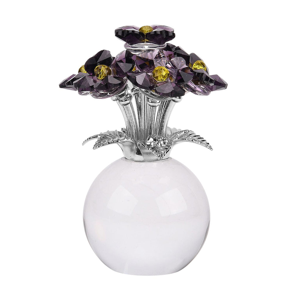 7-Head Crystal Glass Flower Decor - Purple