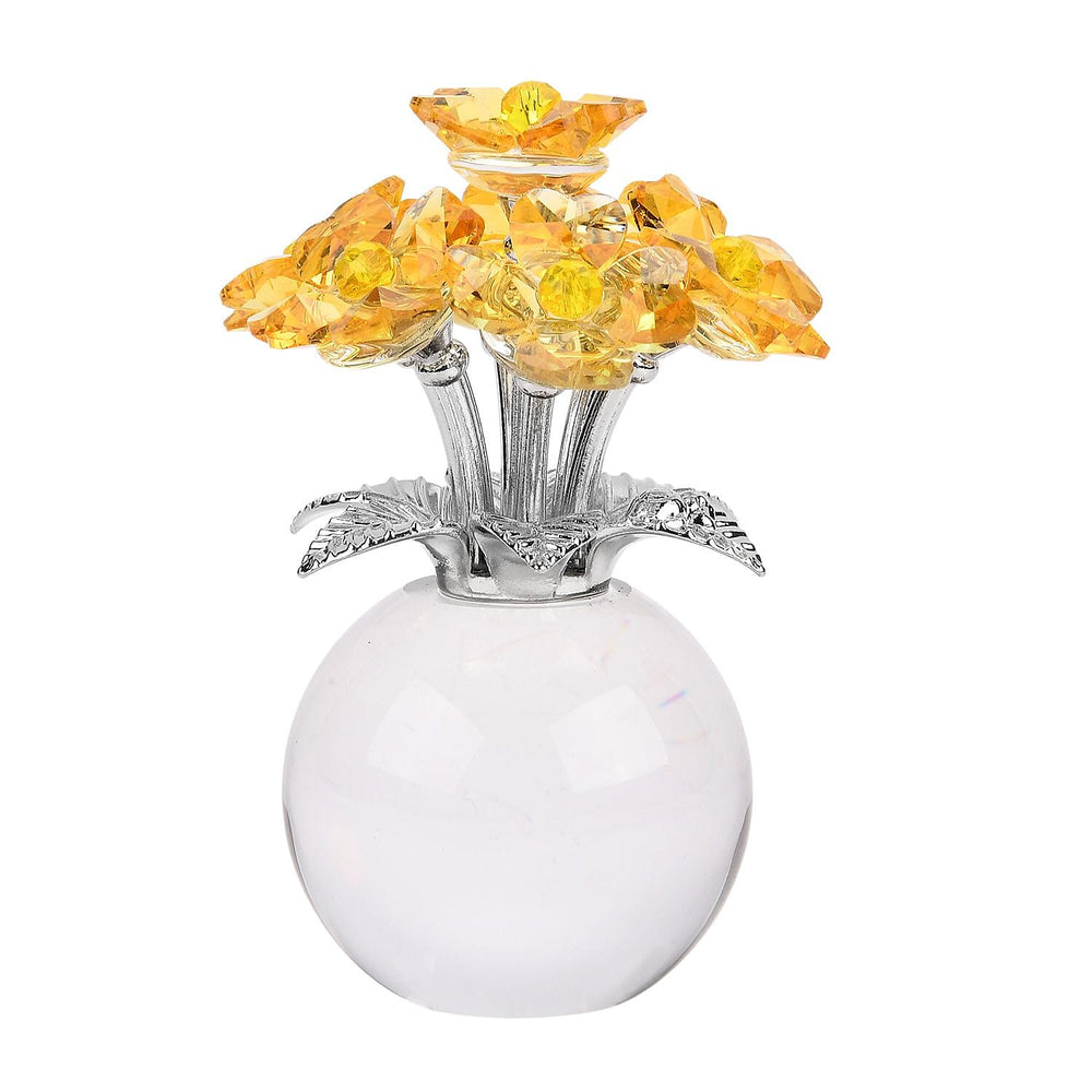 7-Head Crystal Glass Flower Decor - Yellow