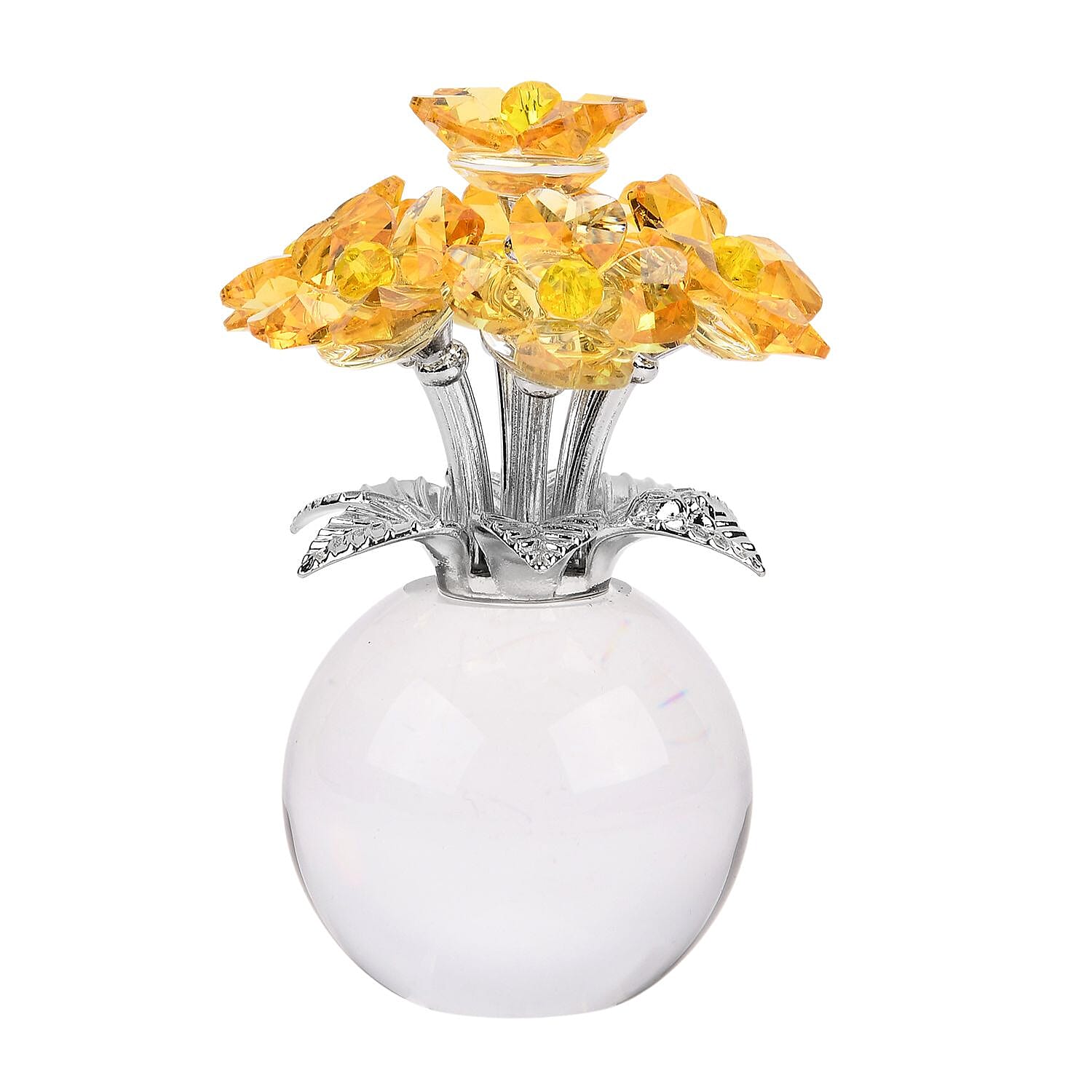 7-Head Crystal Glass Flower Decor - Yellow