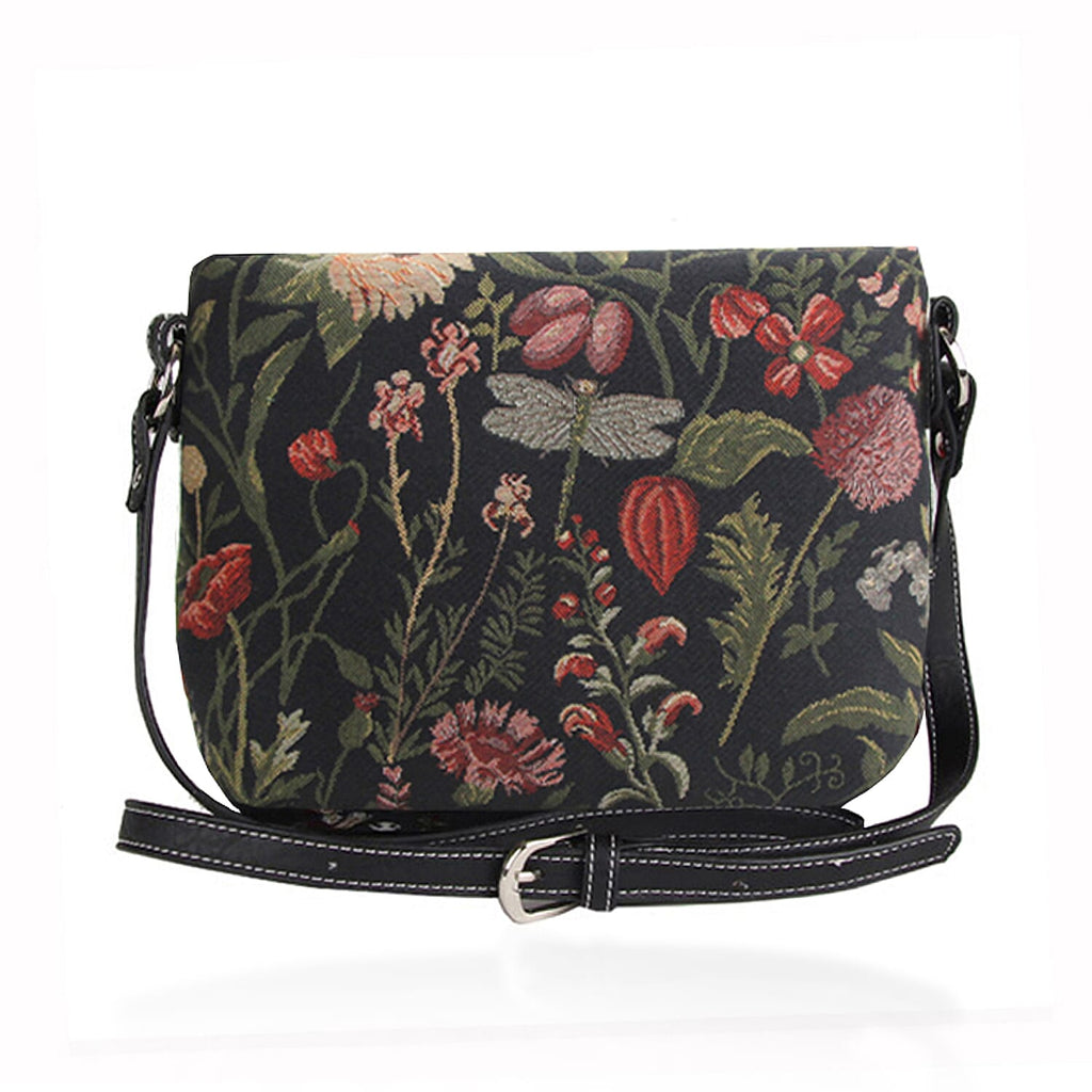 Signare Morning Garden Satchel Crossbody Bag - Black