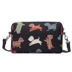 Signare Tapestry Hip Party Bag - Playful Puppy - Black