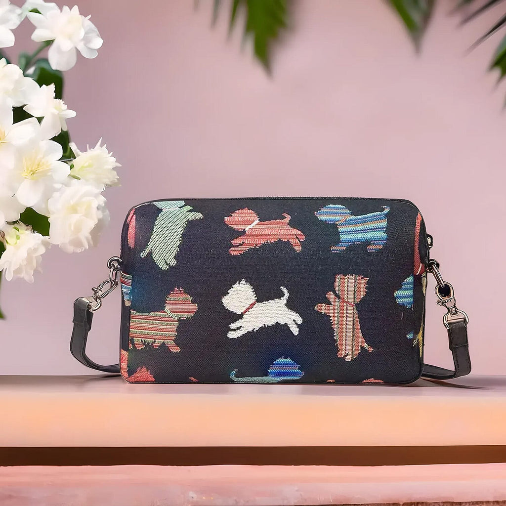 Signare Tapestry Hip Party Bag - Playful Puppy - Black