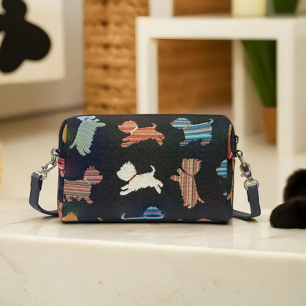 Signare Tapestry Hip Party Bag - Playful Puppy - Black