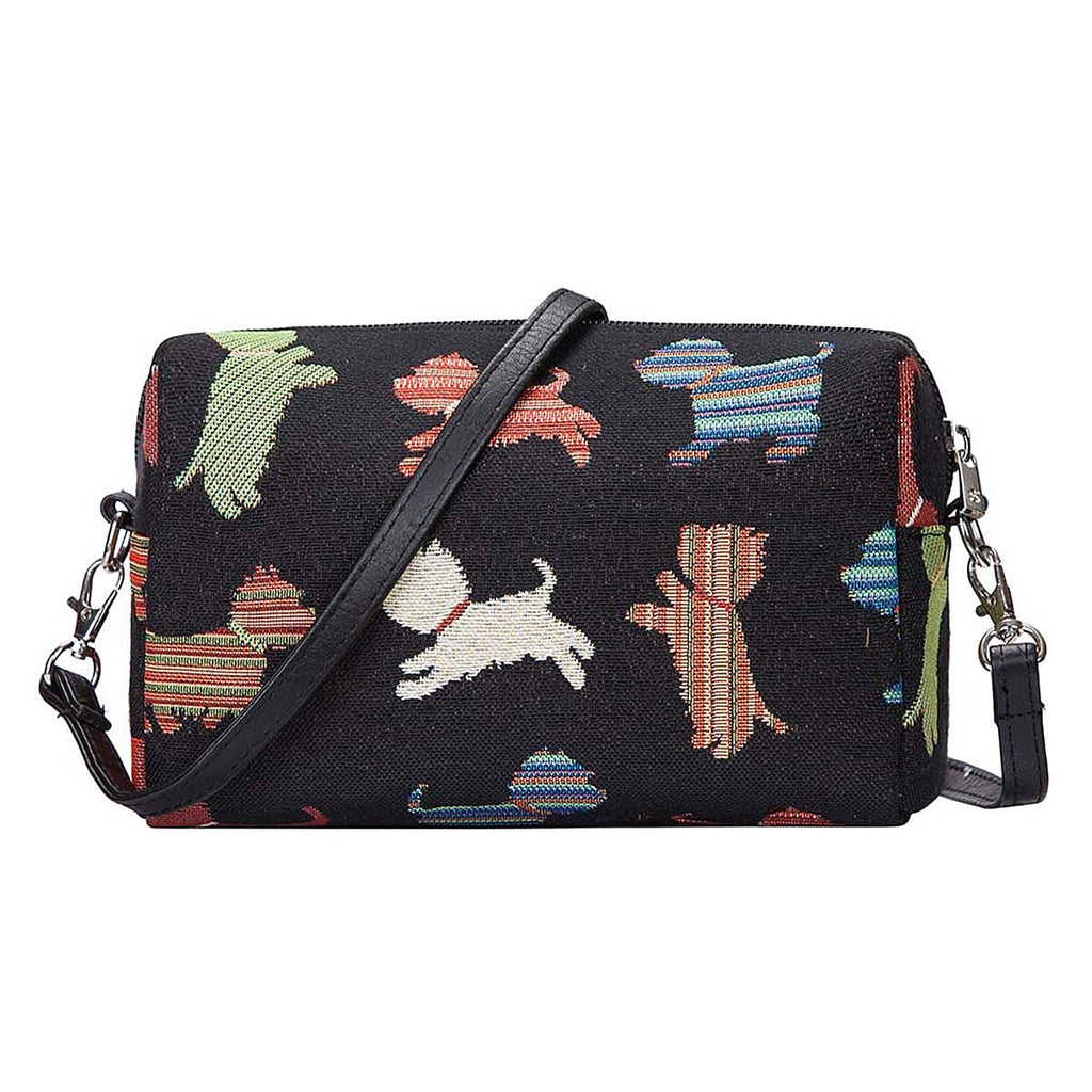 Signare Tapestry Hip Party Bag - Playful Puppy - Black